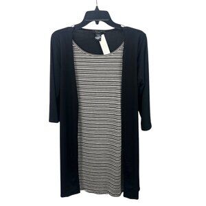 Love Ryan Womens Black & White Striped Cardigan Top Small Black Neutral Nautical
